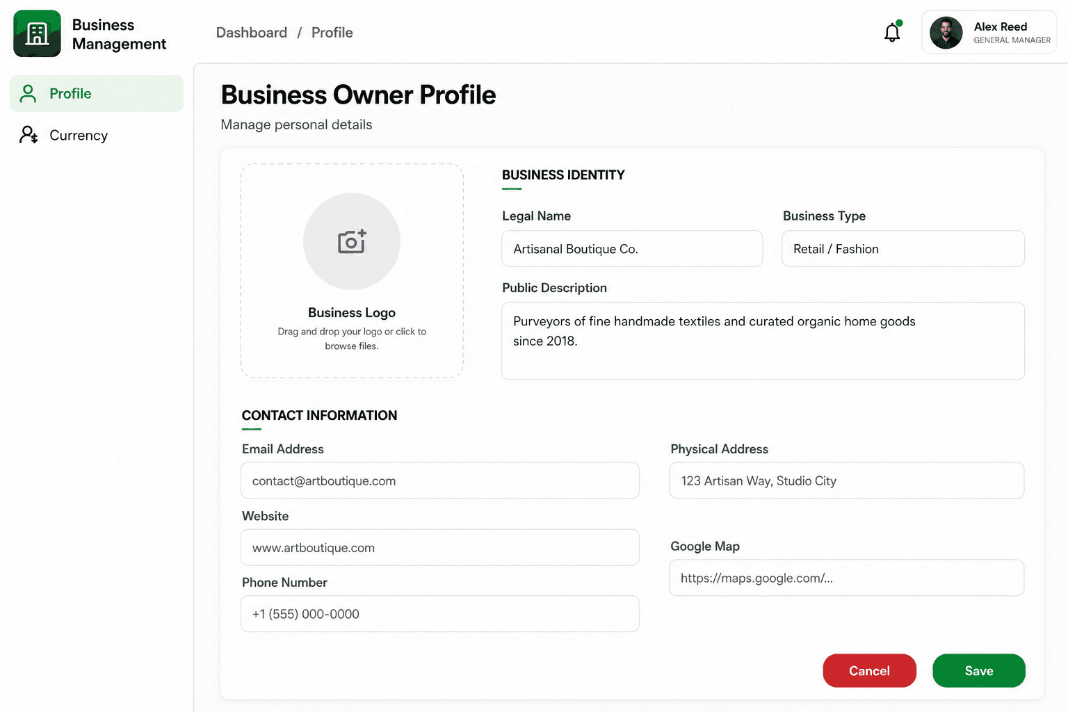 FluxiBiz business management dashboard